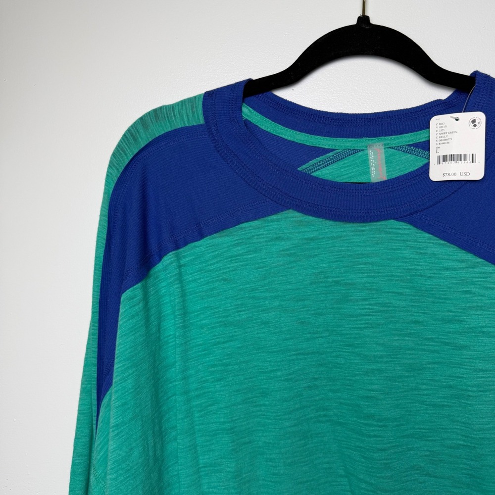 Free People With Tag Colorblock Long Sleeve Top Green Blue Knit Crew Neck Sz L - Picture 4 of 9